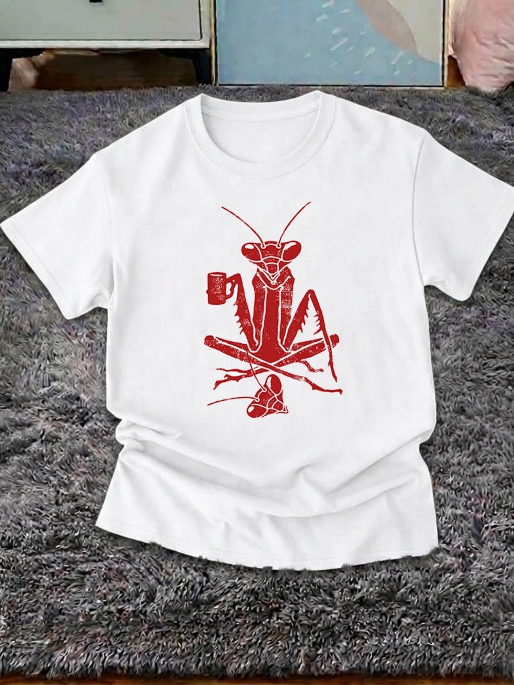 Praying Mantis Coffee Shirt, Funny Minimalist Graphic Tee - Unisex White